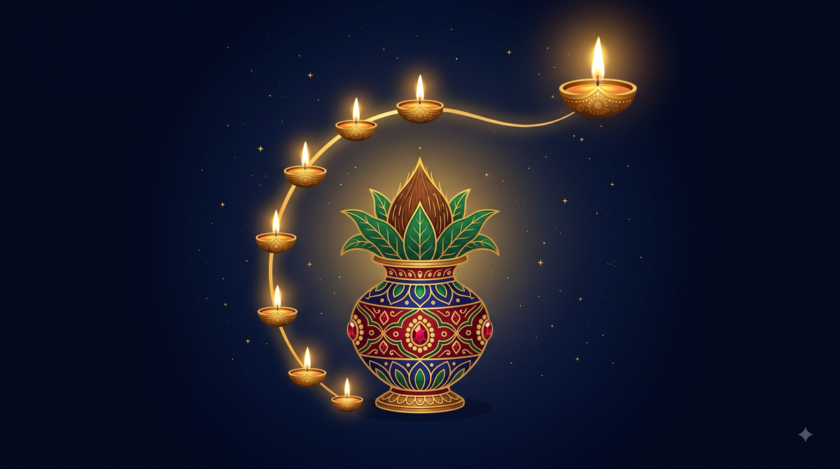 Sharad Navratri — gold-line festival illustration